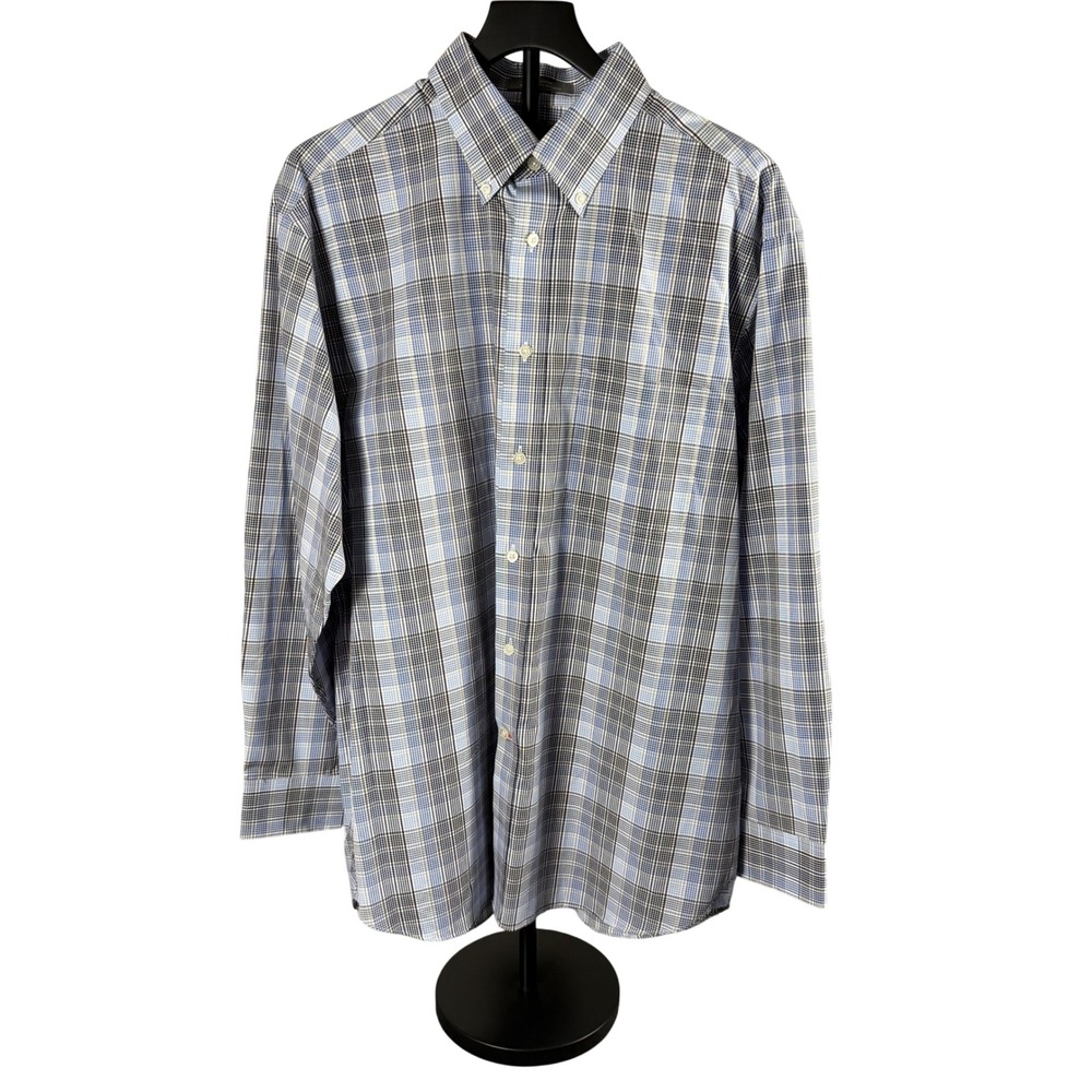 Daniel Cremieux Signature Collection Plaid Button Down Shirt Blue Brown Mens L